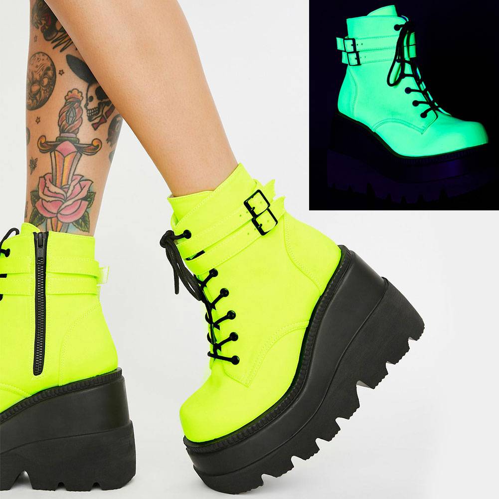 Ultra-High Platform Techwear Boots color: Yellow Luminous Shoe Size: 10.5 