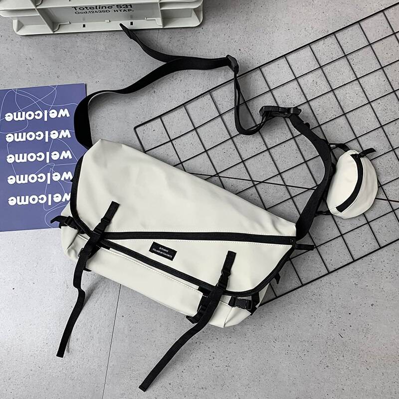 Unisex Large Capacity Students Single Shoulder Bag Nylon Waterproof Messenger Bag Teenagers Campus Bookbag Casual Solid New color: white only backpack size: 46 27 16cm 