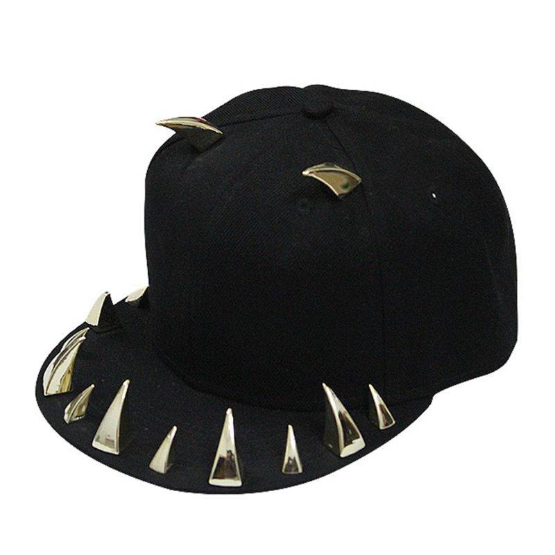 Unisex Punk Gothic Ox Horn Rivets Baseball Cap Hip Hop Street Flat-Brimmed Studs Adjsutable Snapback Hat Festival Party color: 3 