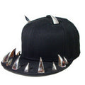 Unisex Punk Gothic Ox Horn Rivets Baseball Cap Hip Hop Street Flat-Brimmed Studs Adjsutable Snapback Hat Festival Party color: 1 