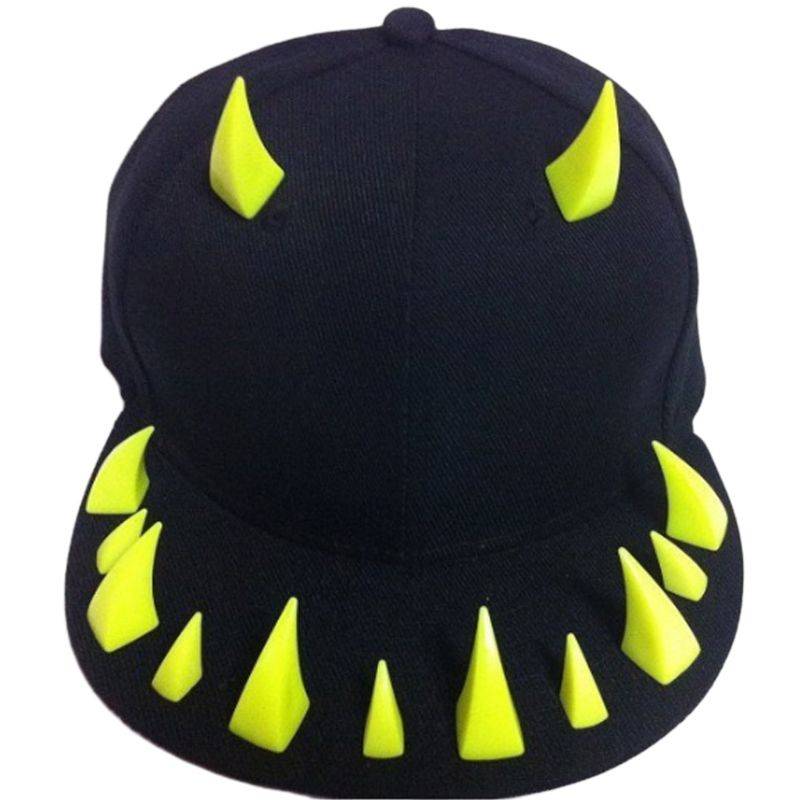 Unisex Punk Gothic Ox Horn Rivets Baseball Cap Hip Hop Street Flat-Brimmed Studs Adjsutable Snapback Hat Festival Party color: 7 
