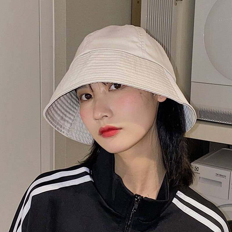 Unisex Solid Color Cotton Techwear Bucket Hat color: C2 white 