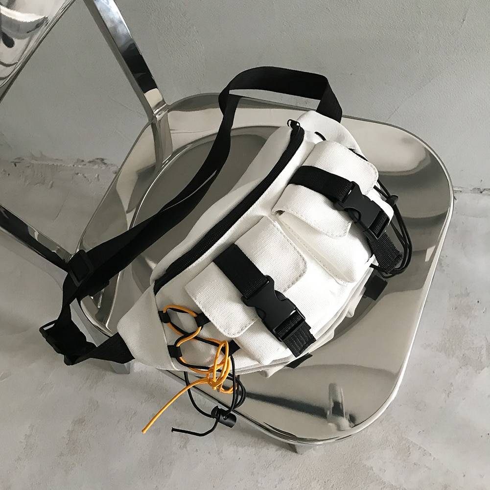 Unisex Street Casual Chest Bag Canvas Women Men Zipper Fanny Bum Belt Pouch Daily Travel Crossbody Shoulder Pack 