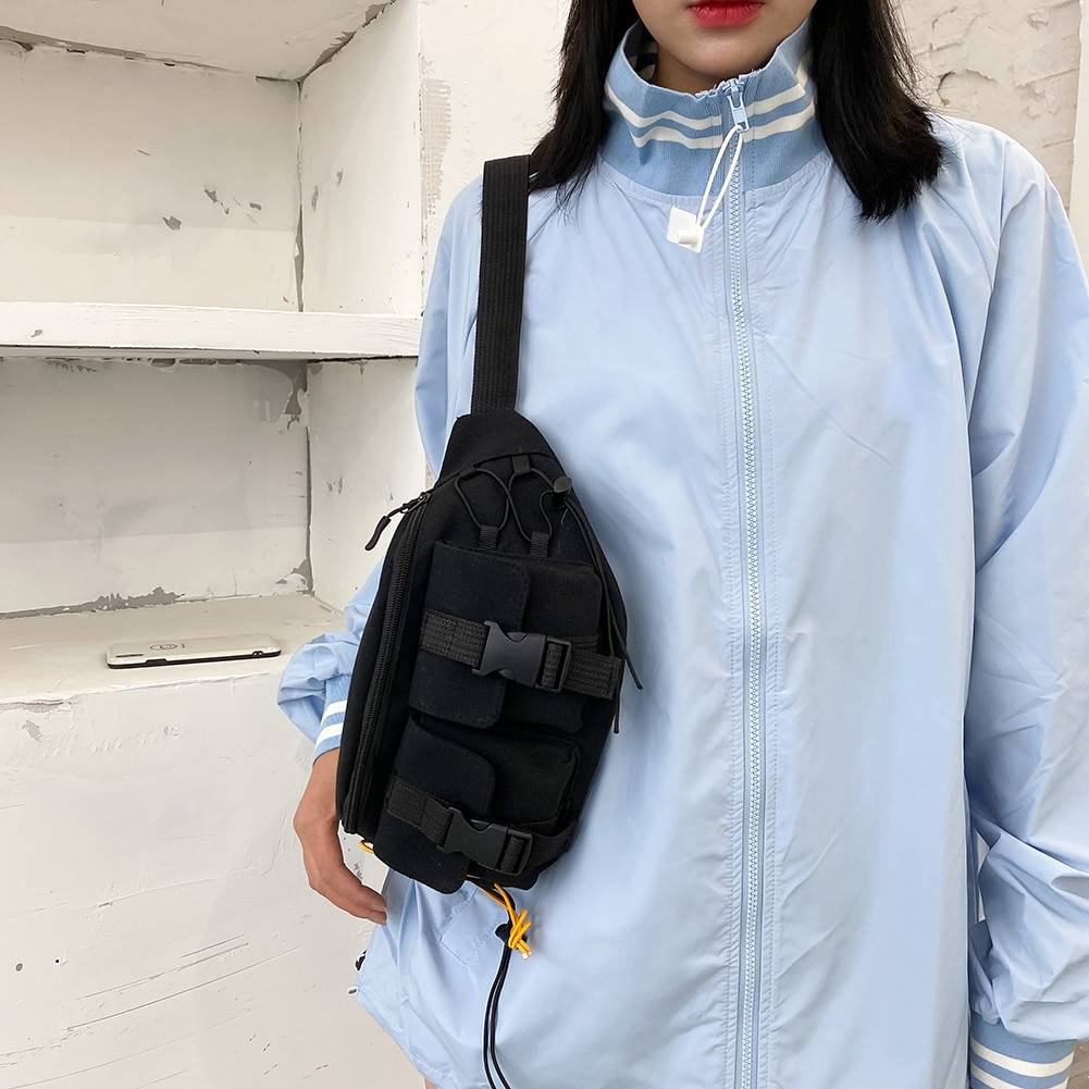 Unisex Street Casual Chest Bag Canvas Women Men Zipper Fanny Bum Belt Pouch Daily Travel Crossbody Shoulder Pack 