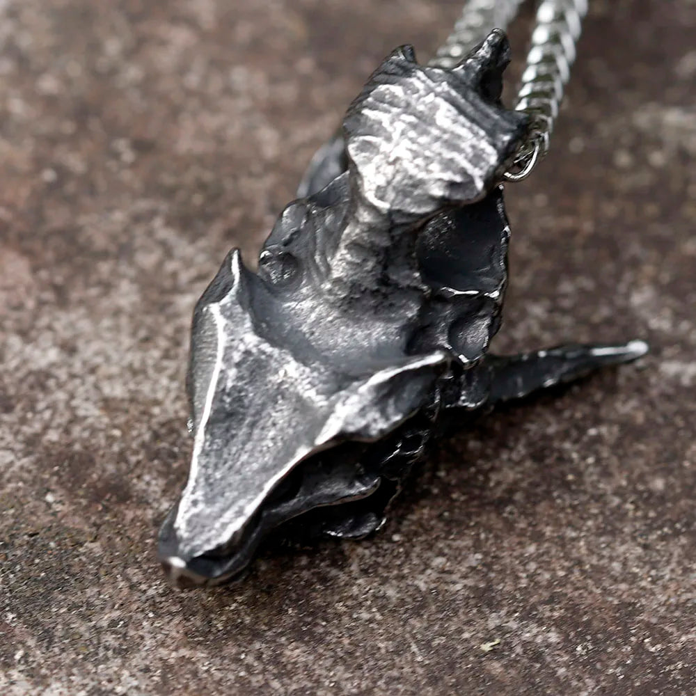 Viking Dragon Skull Pendant Necklace