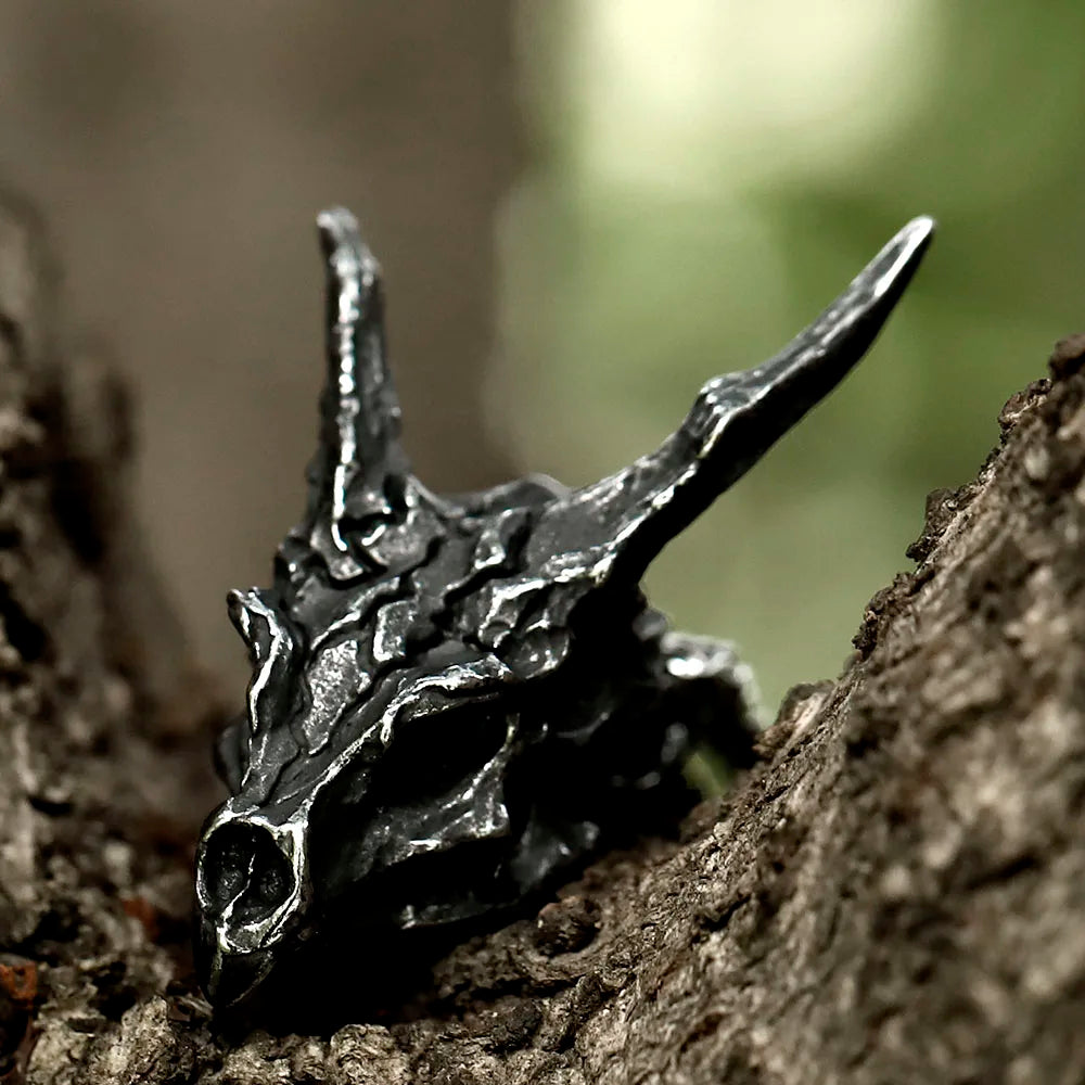 Viking Dragon Skull Pendant Necklace