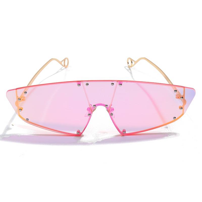 Vintage Sunglasses Women 2019 Cat Eye Rimless Sun Glasses Men Luxury Brand Designer Sunglasses Rivet One Piece Eyewear 