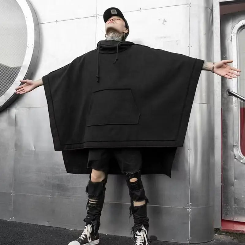 Vintage Punk Techwear Hooded Poncho Cape