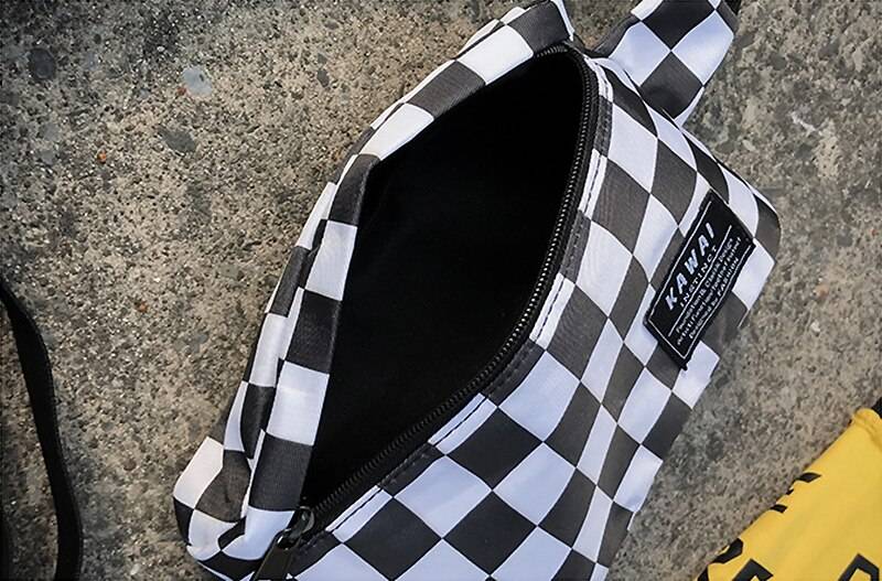 Waterproof Nylon Checked Print Techwear Waist Bag 