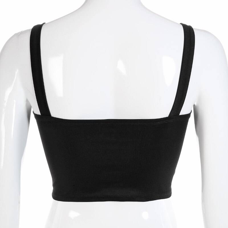 Weekeep Women Black Adjustable Buckle Tank Top Summer Cropped Streetwear Tank Tops 2018 Sexy Backless Sleeve Crop Top 