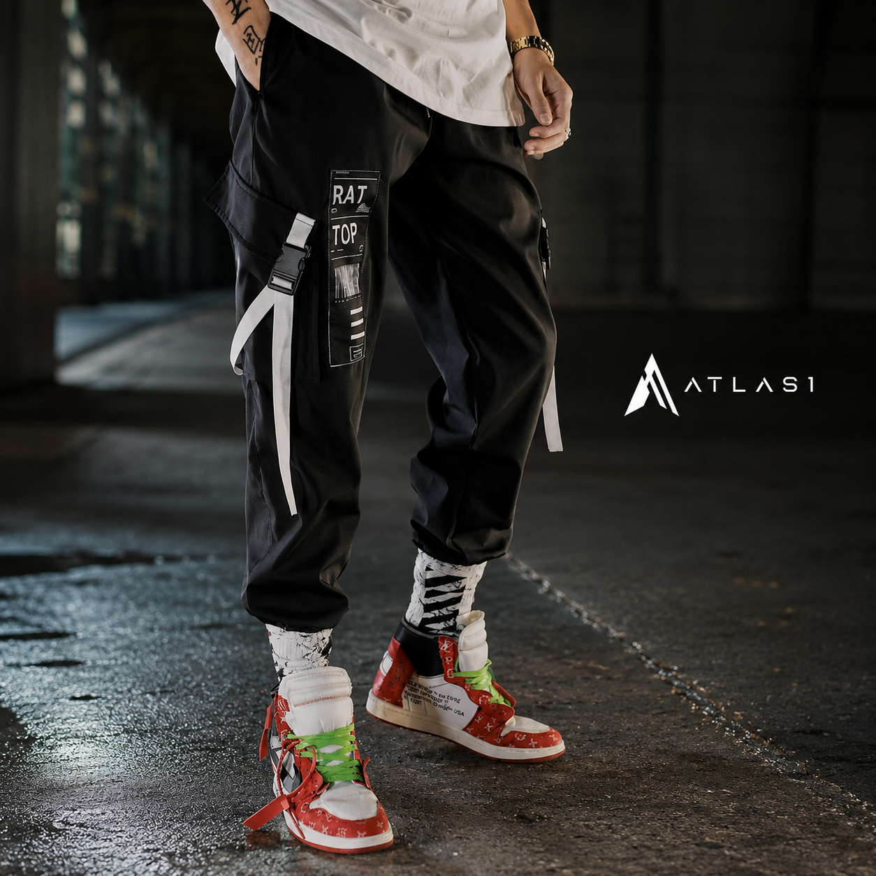 White Techwear Cargo Pants for Men