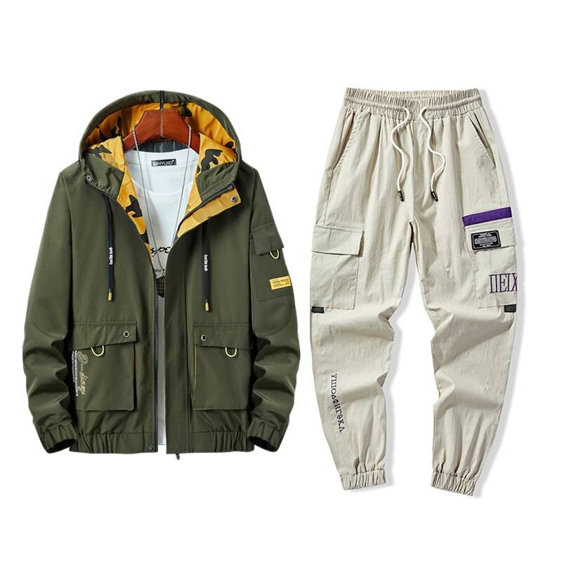Winter Mens 2 Piece Outfits Men Sportwear Jacket Pants Sets Plus Size Clothes Mens Track Jackets Hip Hop Tracksuit Streetwear color: green 3 size: 8XL 