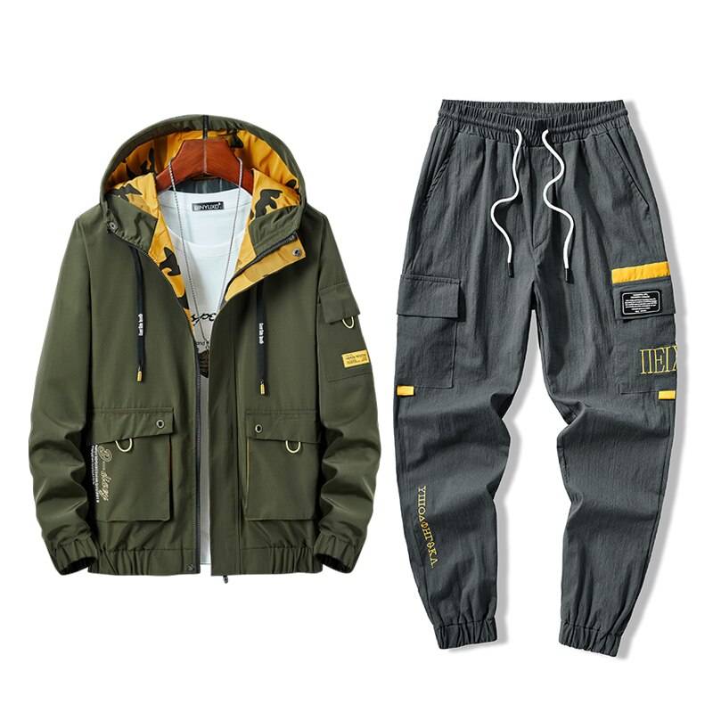 Winter Mens 2 Piece Outfits Men Sportwear Jacket Pants Sets Plus Size Clothes Mens Track Jackets Hip Hop Tracksuit Streetwear color: green 2 size: 8XL 