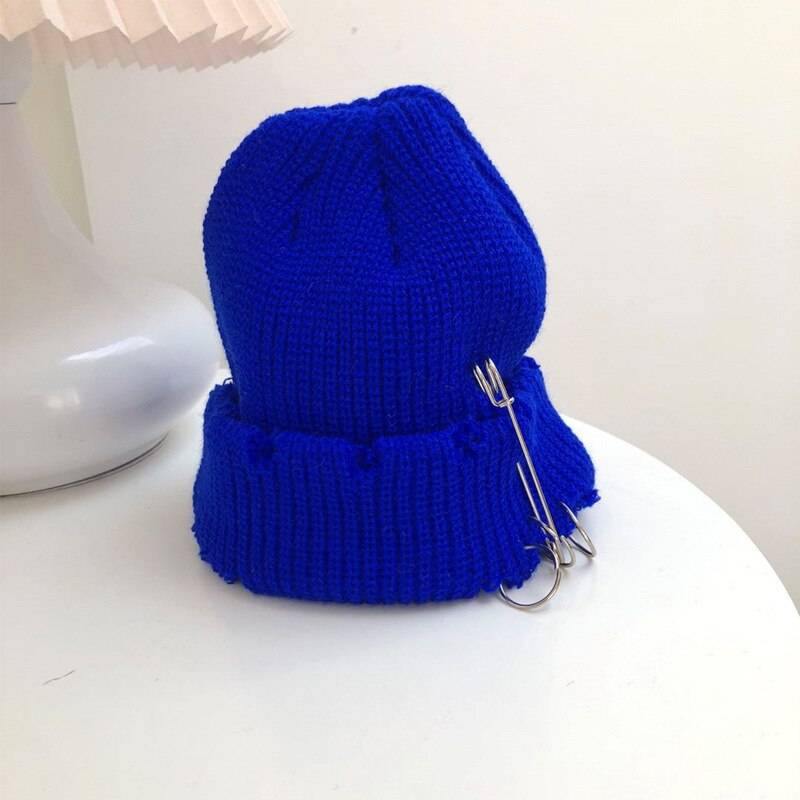 Winter Punk Harajuku Hole Skullies Women Warm Fashion Knitted Hat Autumn Hip hop Beanies Unisex Basic Cap PJ388 color: Blue size: One Size 