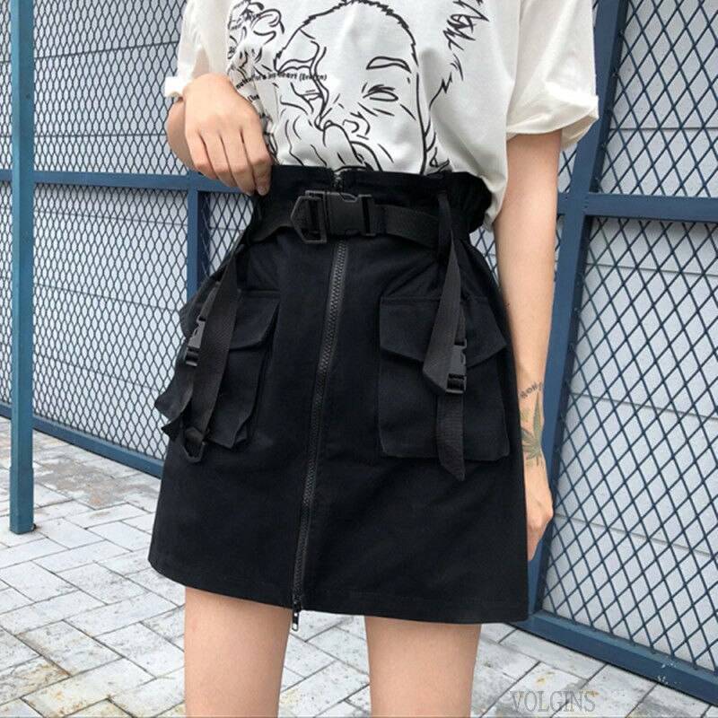 Women&#8217;s Cargo Pockets Techwear Mini Skirt 
