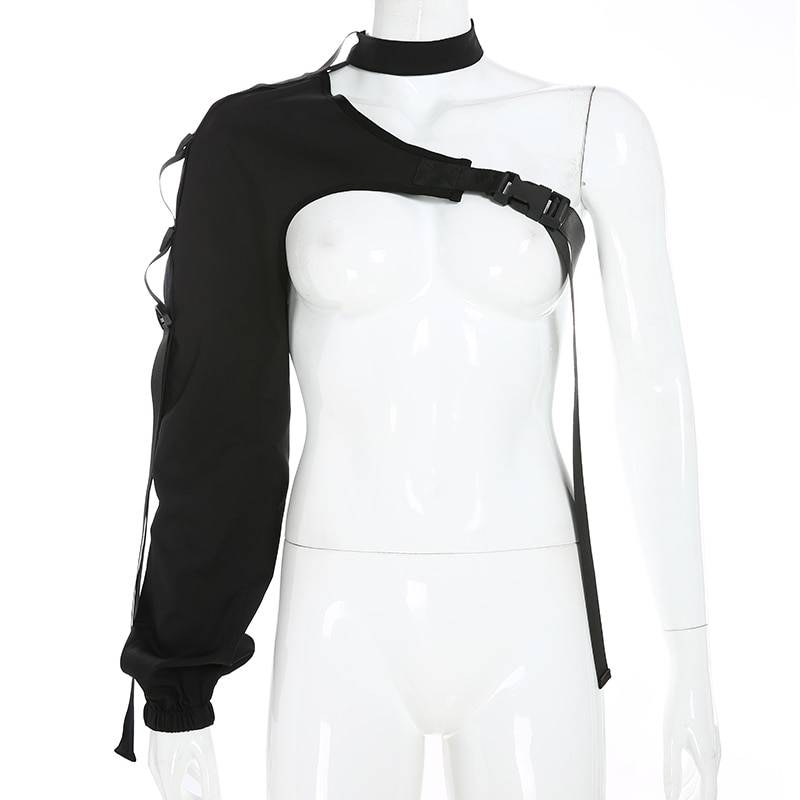 Women&#8217;s Neon Green One Shoulder Techwear Crop Top 