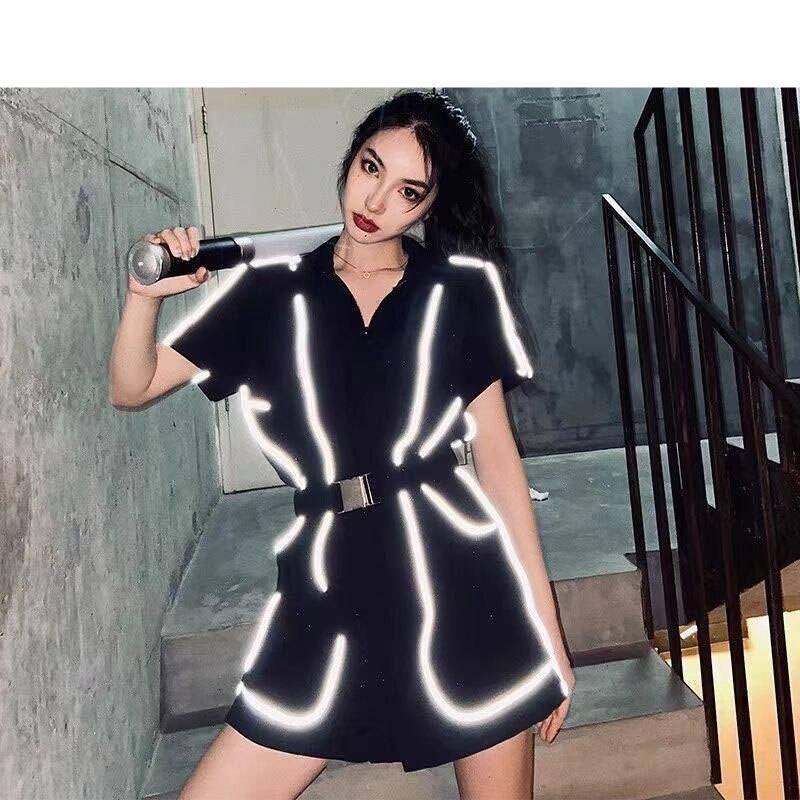 Women&#8217;s Reflective Lines Techwear Mini Overall 