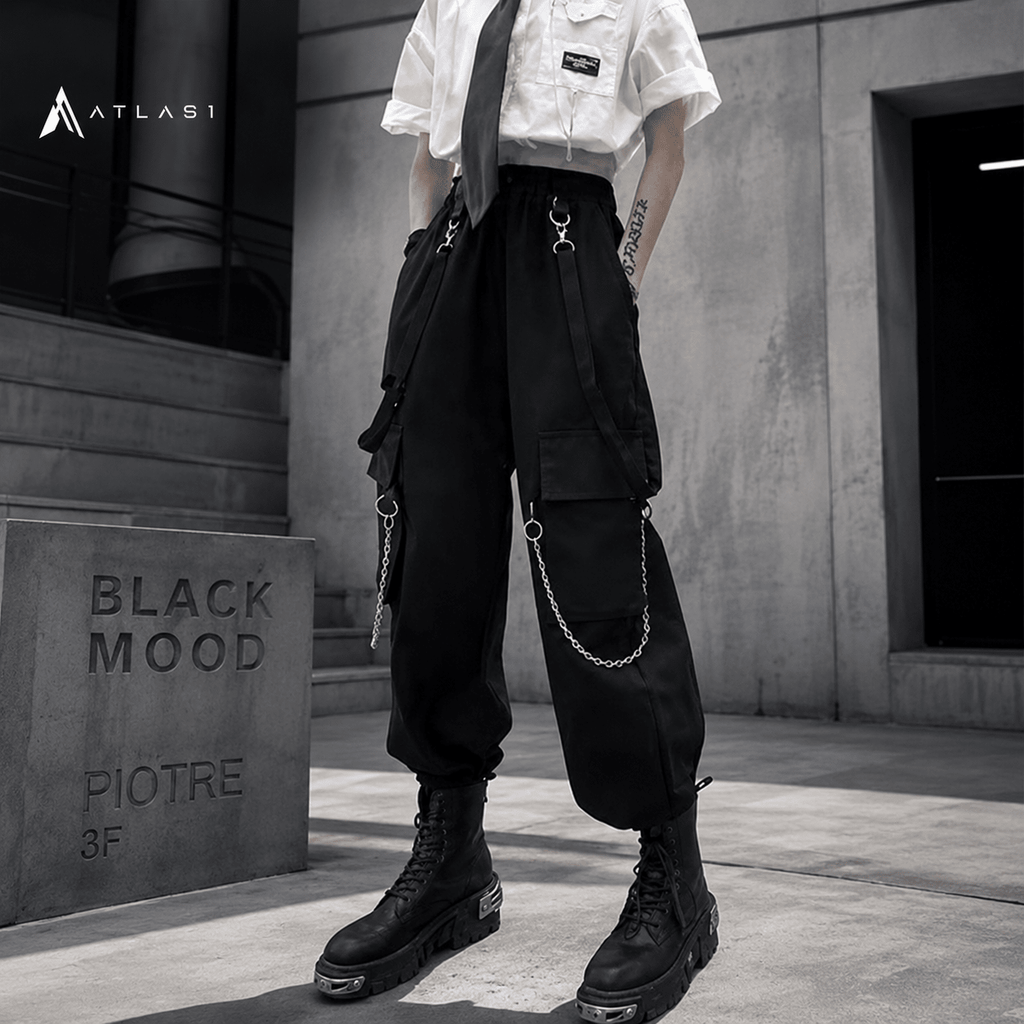 Women Black Techwear Cargo Pants Loose