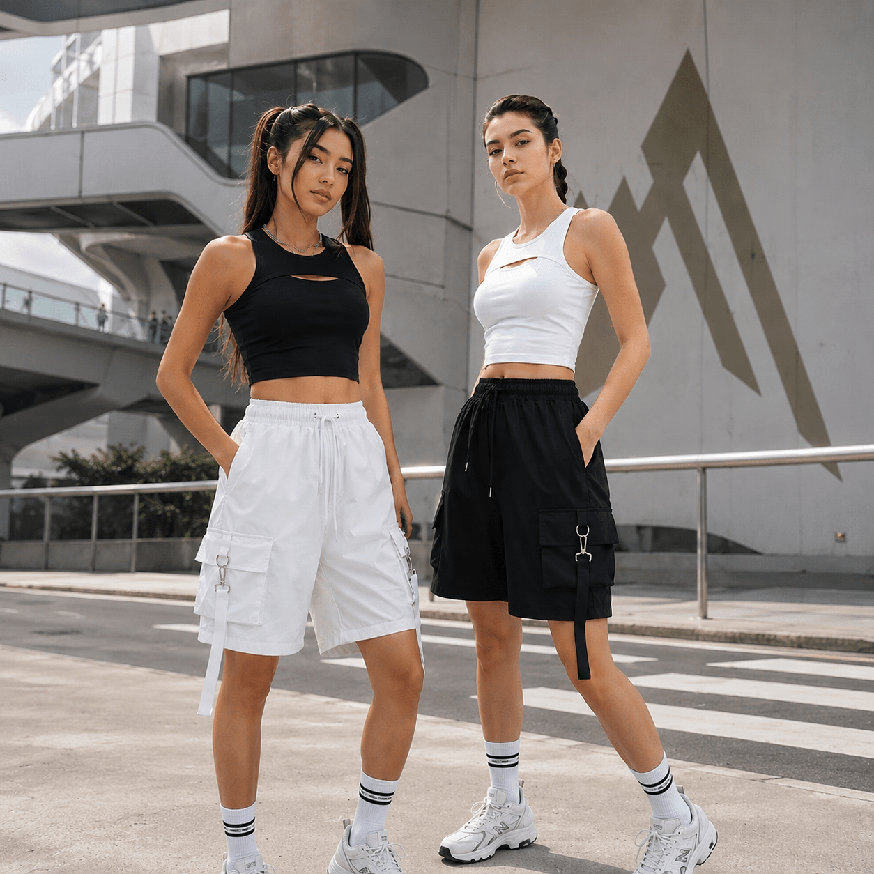 Women High Waist Baggy Cargo Shorts