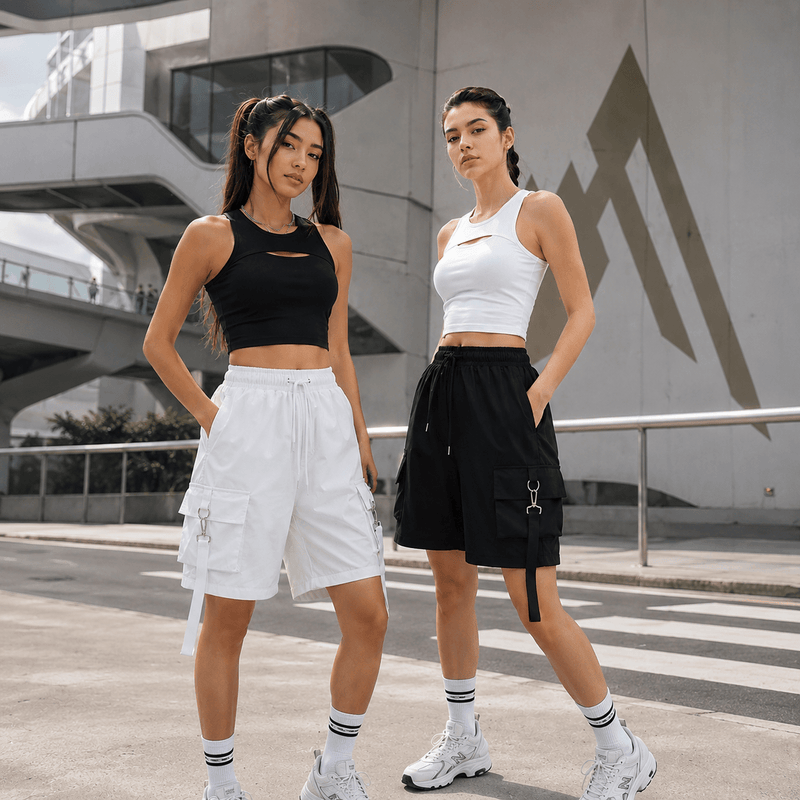 Women High Waist Baggy Cargo Shorts