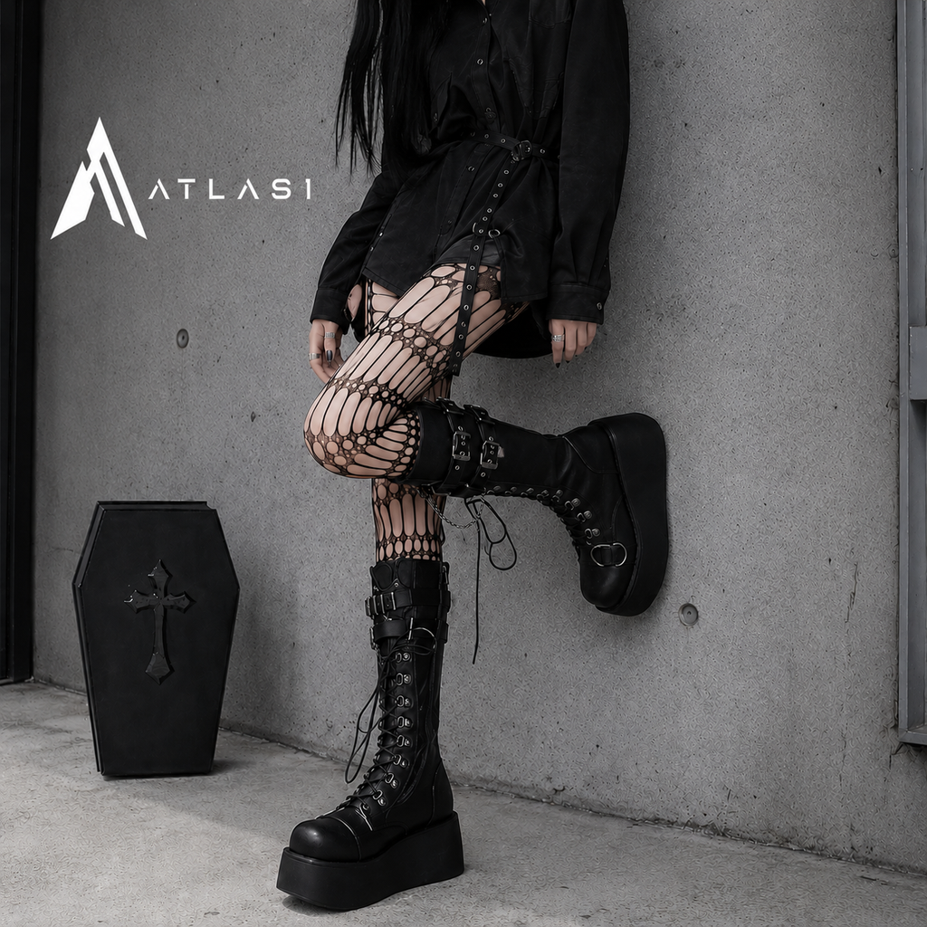 Women Punk Buckle Strap Mid-Calf Boots