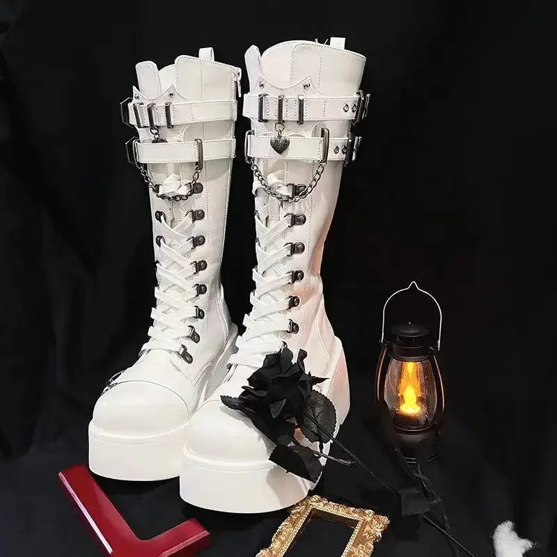 Women Punk Buckle Strap Mid-Calf Boots - Women Punk Buckle Strap Mid-Calf Boots_2
