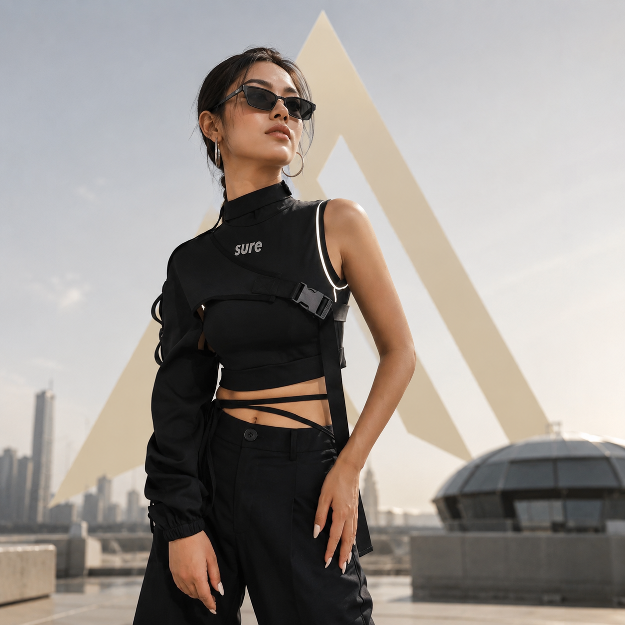 Women's Neon Green One Shoulder Techwear Crop Top
