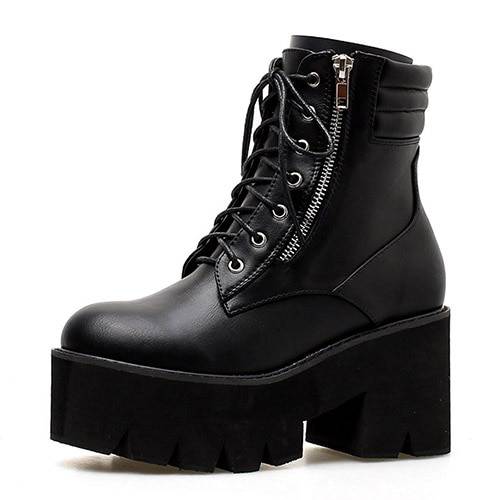 Women’s High Platform Techwear Ankle Boots color: black shoes Shoe Size: 8.5 