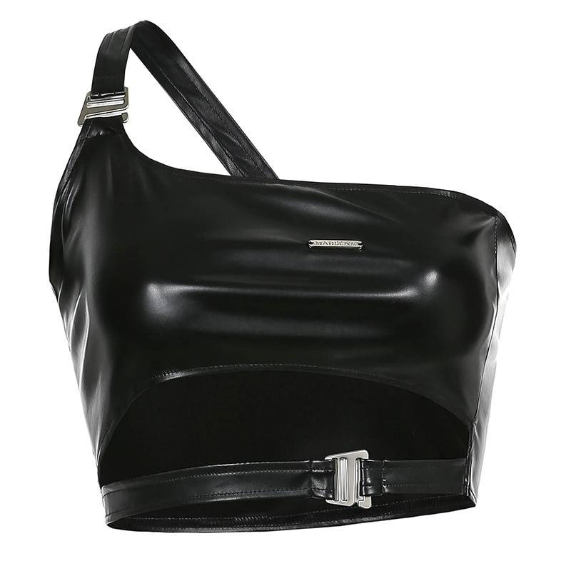 Black Techwear Leather Top