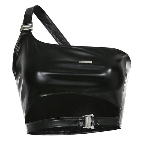 Black Techwear Leather Top