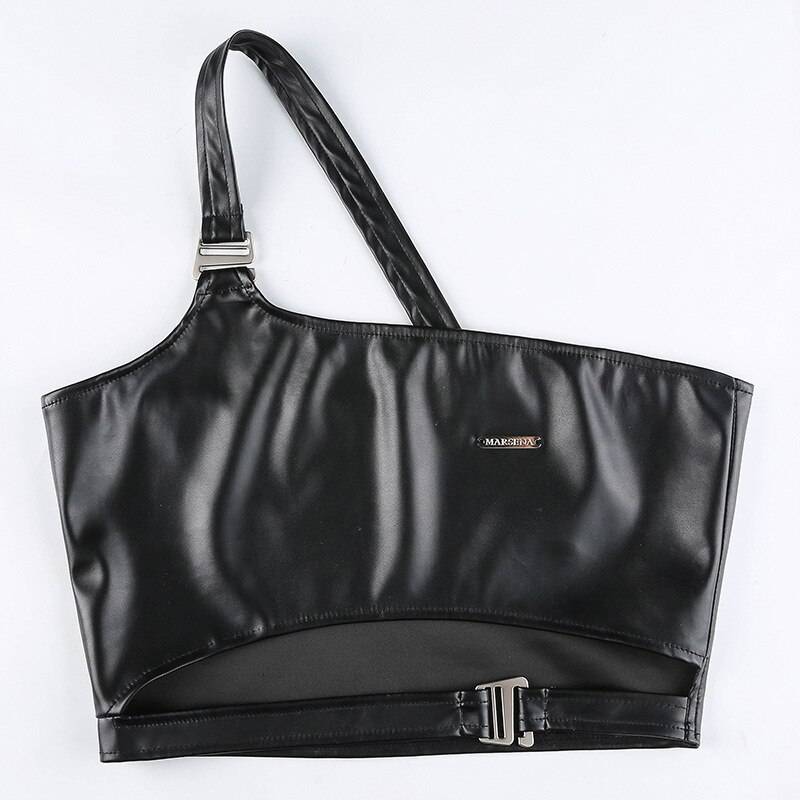 Y Demo Gothic Techwear Pu Leather Buckle Vest Women Sexy Sleeveless Strap Tops Female Harajuku 