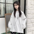 Y Demo Harajuku Streetwear Women Long Sleeve T-shirt Casual O-neck Irregular Patchwork Sweatshirt Oversized Fleece 