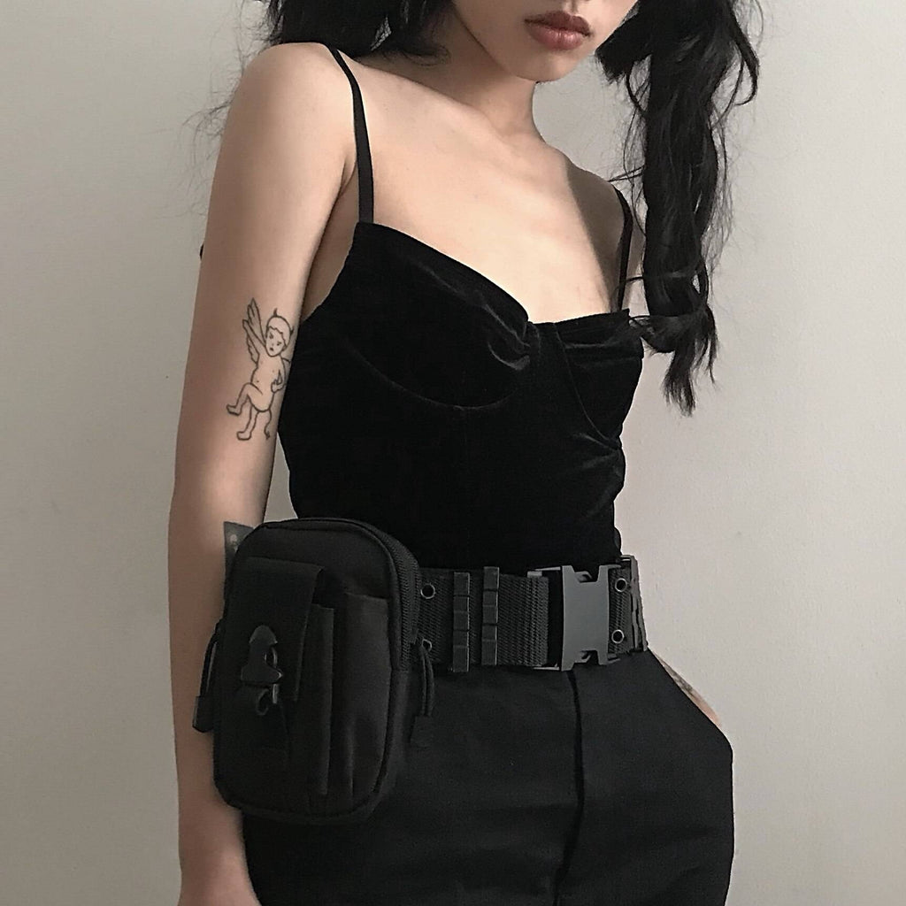 Y Demo Techwear Harajuku Girl Zipper Pocket Belt Punk Rock Adjustable Waist Belt For Women Streetwear color: Belt bag 