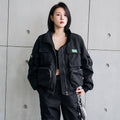 Y Demo Techwear Loose Stand Collar Long Sleeve Zipper Jacket Women Loose Baseball Outerwear Fashion 