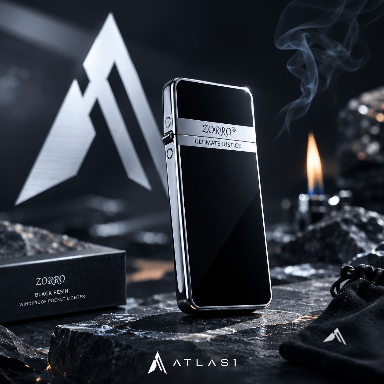Zorro Black Resin Windproof Pocket Lighter