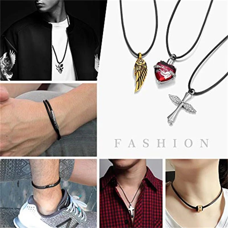 Black Genuine Leather Rope Necklace Cord - ATLAS 1
