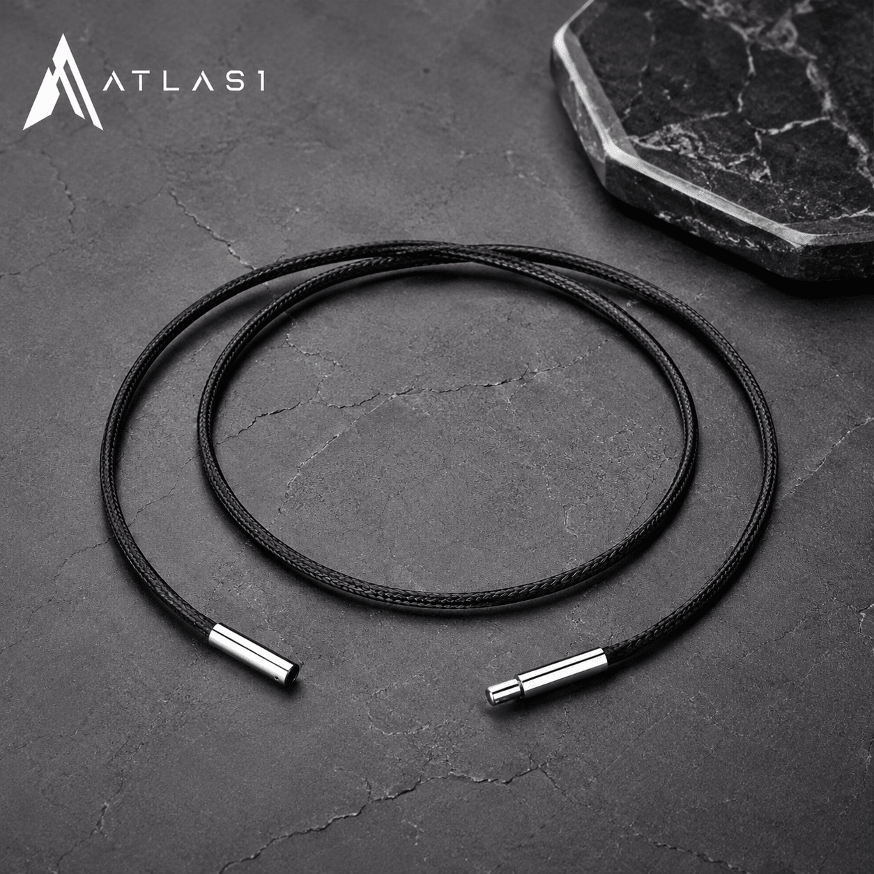 Black Genuine Leather Rope Necklace Cord - ATLAS 1
