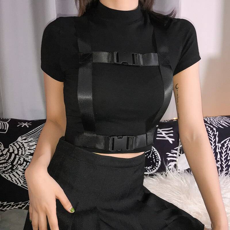Black Harness Techwear Crop Top - ATLAS 1