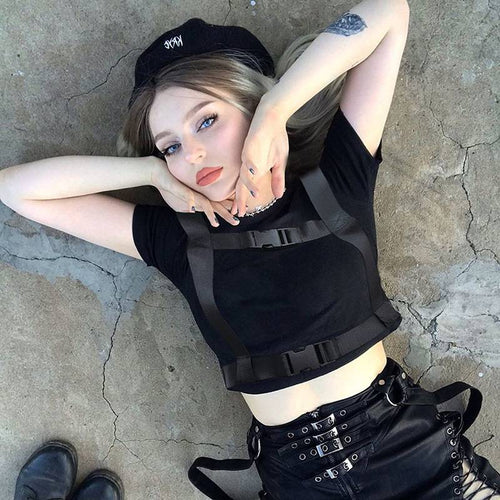 Black Harness Techwear Crop Top - ATLAS 1
