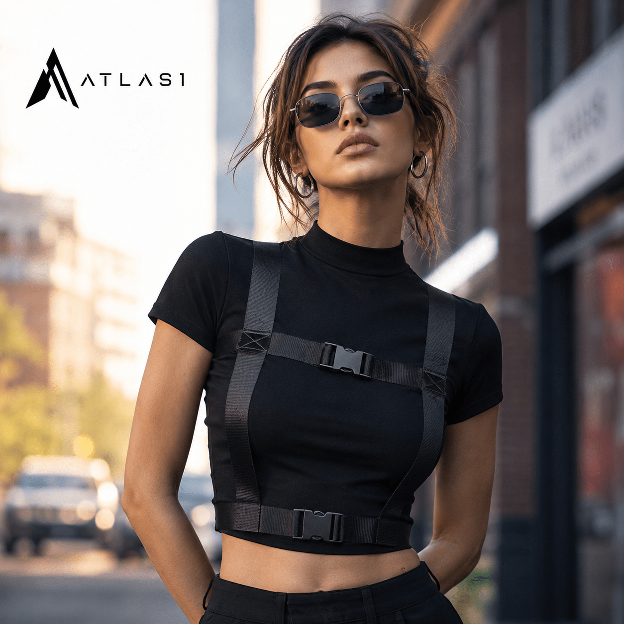 Black Harness Techwear Crop Top - ATLAS 1