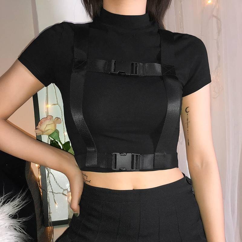 Black Harness Techwear Crop Top - ATLAS 1