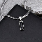 Black Square Stone Stainless Steel Cuban Chain Necklace - ATLAS 1