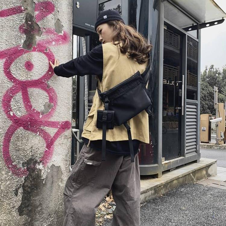 Black Tactical Straps Techwear Sling Bag - ATLAS 1