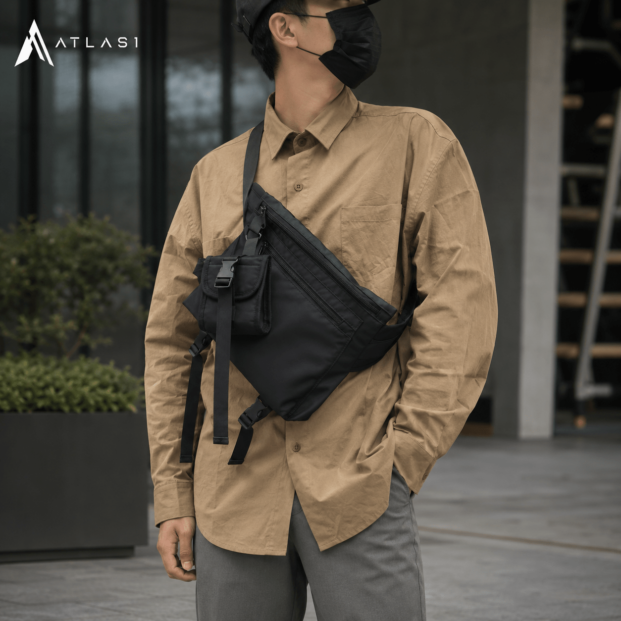 Black Tactical Straps Techwear Sling Bag - ATLAS 1