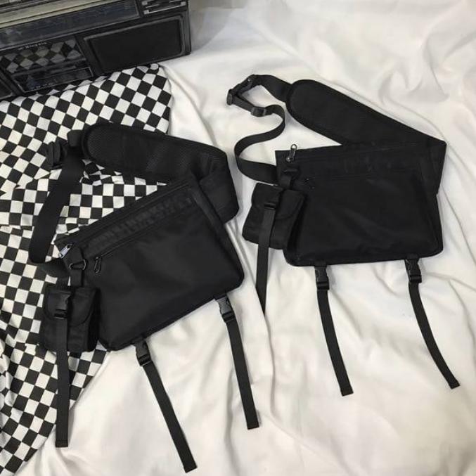 Black Tactical Straps Techwear Sling Bag - ATLAS 1