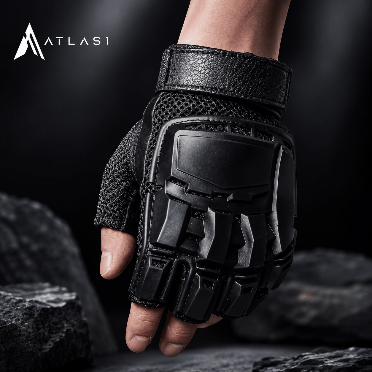 Black Techwear Fingerless Gloves - ATLAS 1