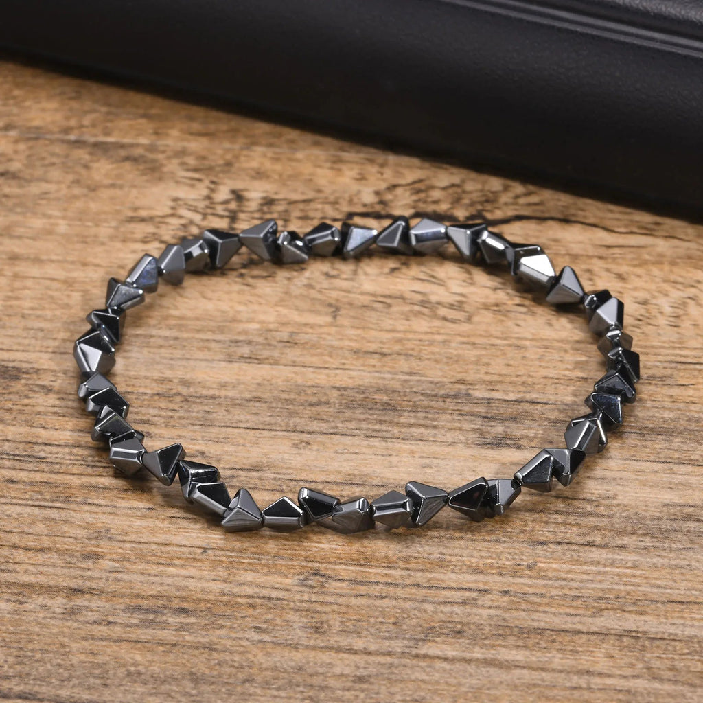 Black Triangle Bead Hematite Stretch Bracelet - ATLAS 1