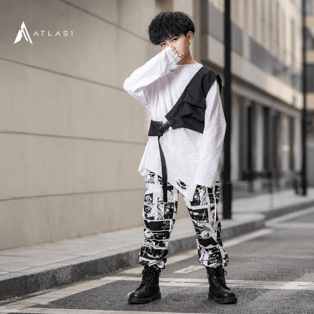 Erkek Çocuk Manga Baskılı techwear Gömlek ve Jogger Pantolon Takımı
