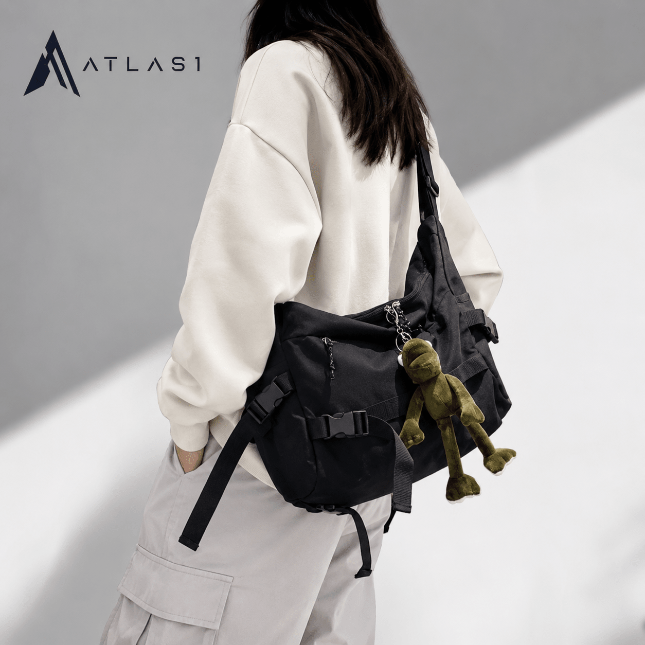 Canvas Tactical Straps Techwear Crossbody Bag with Chain - ATLAS 1