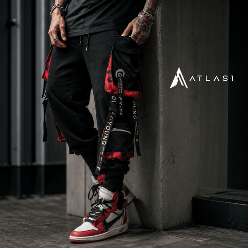 Seluar Kargo Techwear Santai dengan Reben Huruf